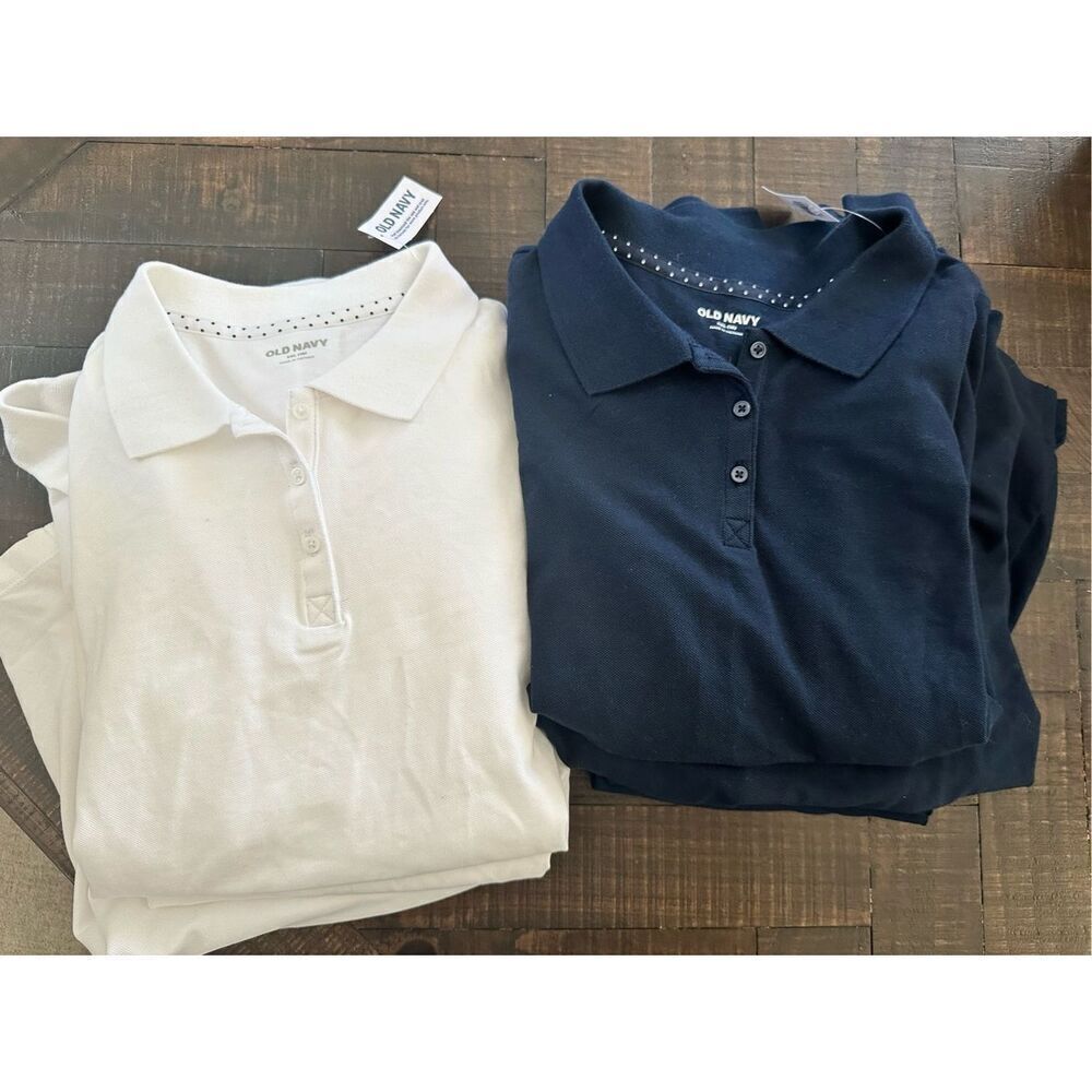 ✅ Old Navy 7X Girls Navy Blue and White Bundle of Long Sleeve Girls Polo Shirts